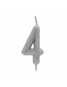 Vela Número 4 Prateado Glitter